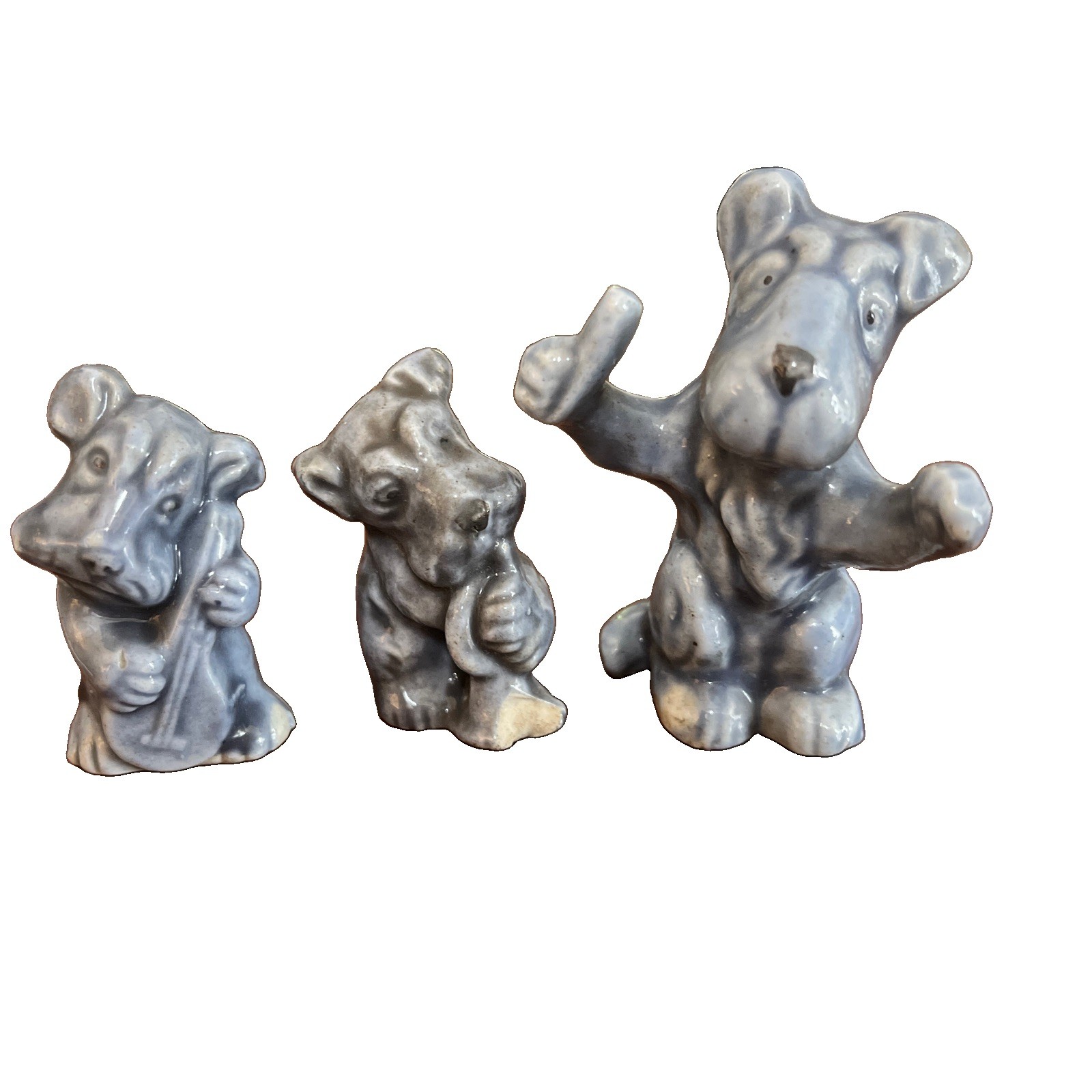 VTG PORCELAIN MINIATURE ORCHESTRA/BAND 3 Piece Scottish Terrier DOGS Japan