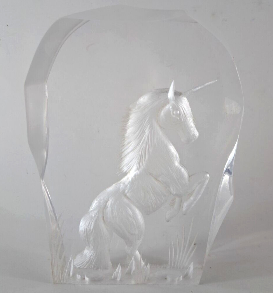 Standing Unicorn Acrylic Lucite Etching Figure Stand Wavy Edges Fantasy Art 8″