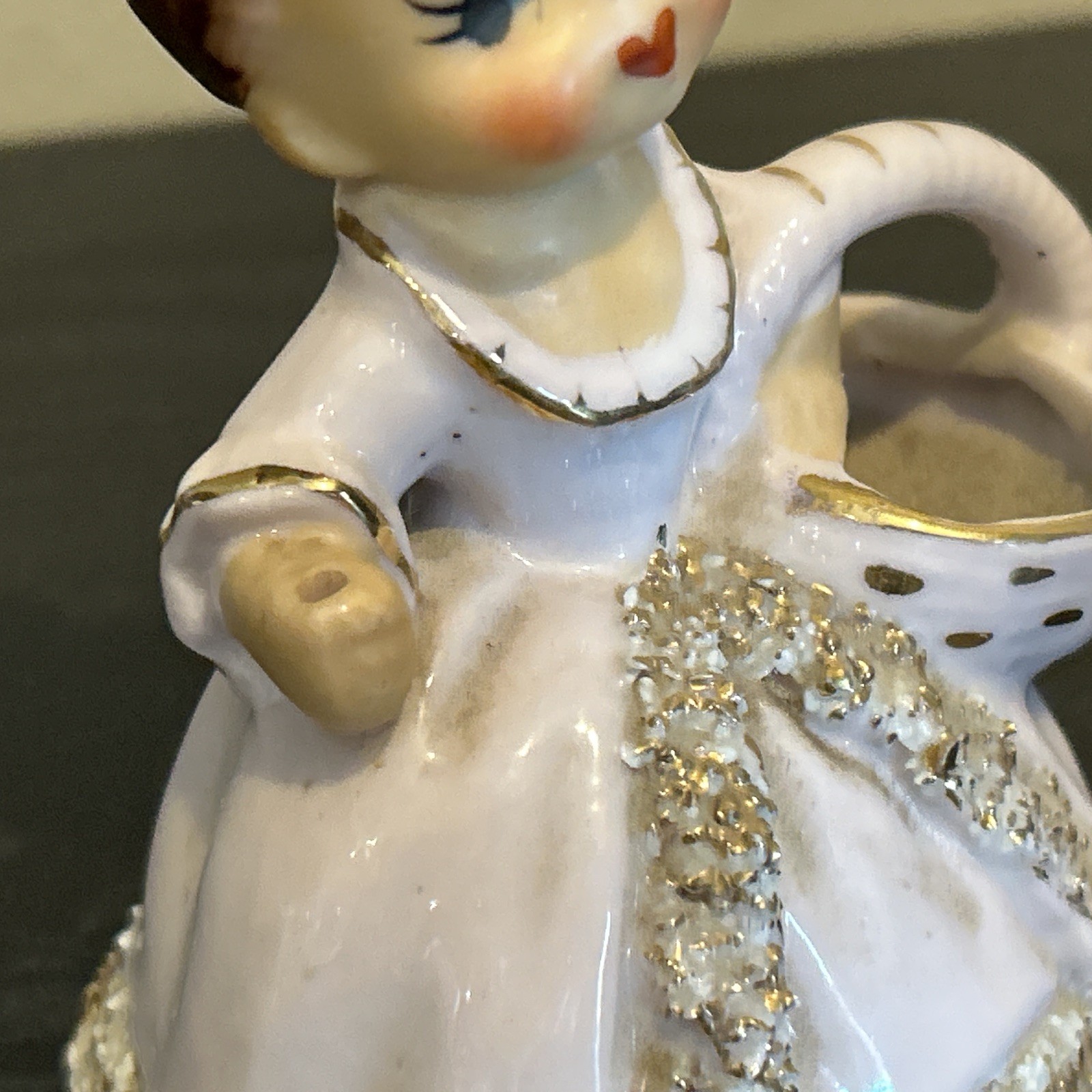 Vintage Ucago Ceramics Japan Pink Spaghetti Girl Figurine w/ Basket