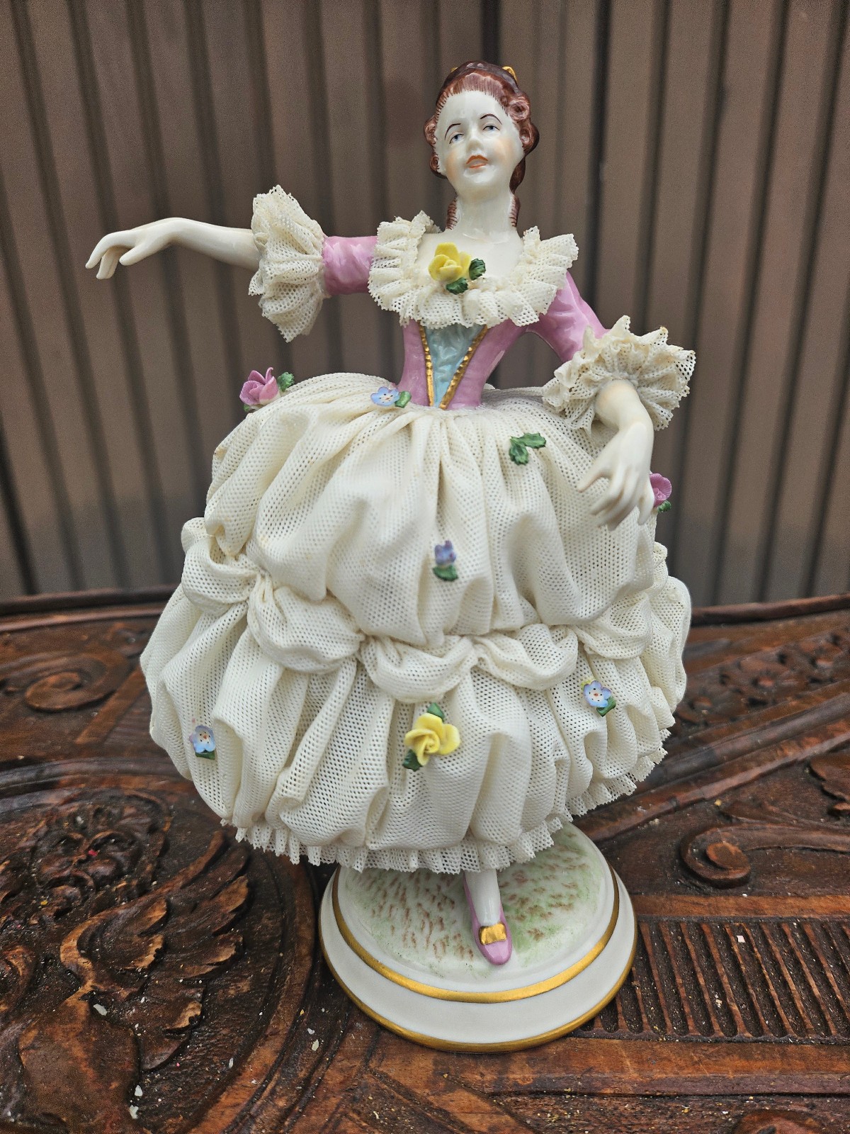 Vintage German Muller schwarza lace porcelain dancer figurine statue