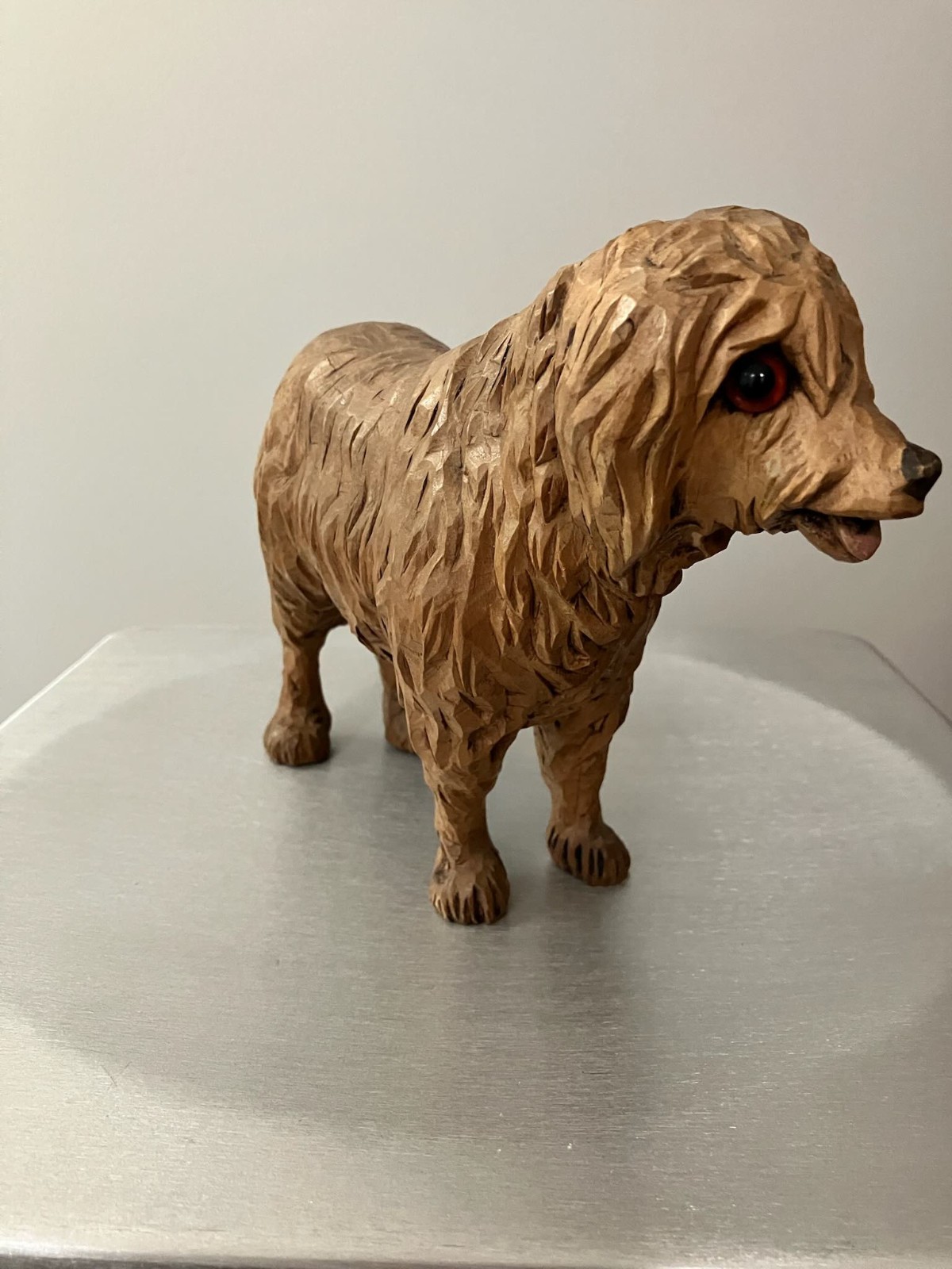 CARVED wood folk art BLACK FOREST style standing DOG
