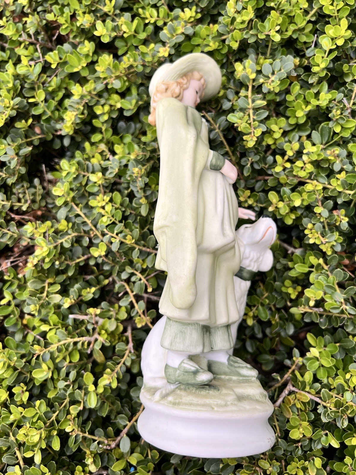 Vintage English Girl In Green Dress with Dog Andrea by Sadek #7154 Hand Painted