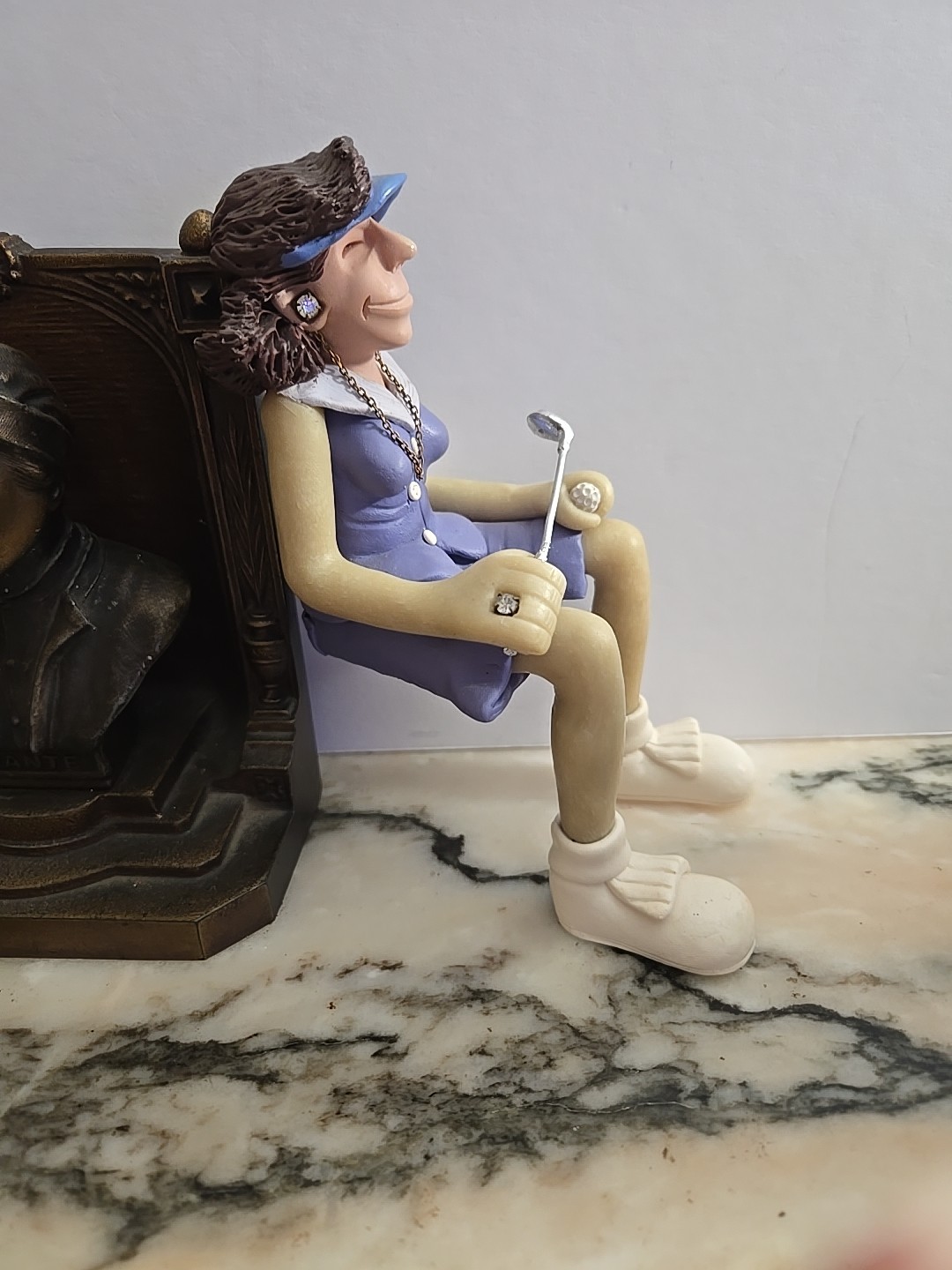 D. Manning Poly Clay Lady Golfer Figurine – Edge Sitter – Handmade Signed