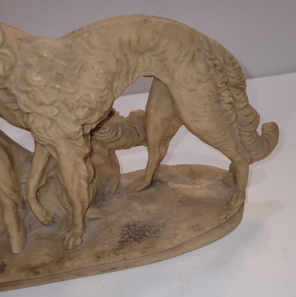 11.25″ Art Deco Resin Statue Lady in a Hat w/2 Wolfhound Borzoi Dogs 1920s Style