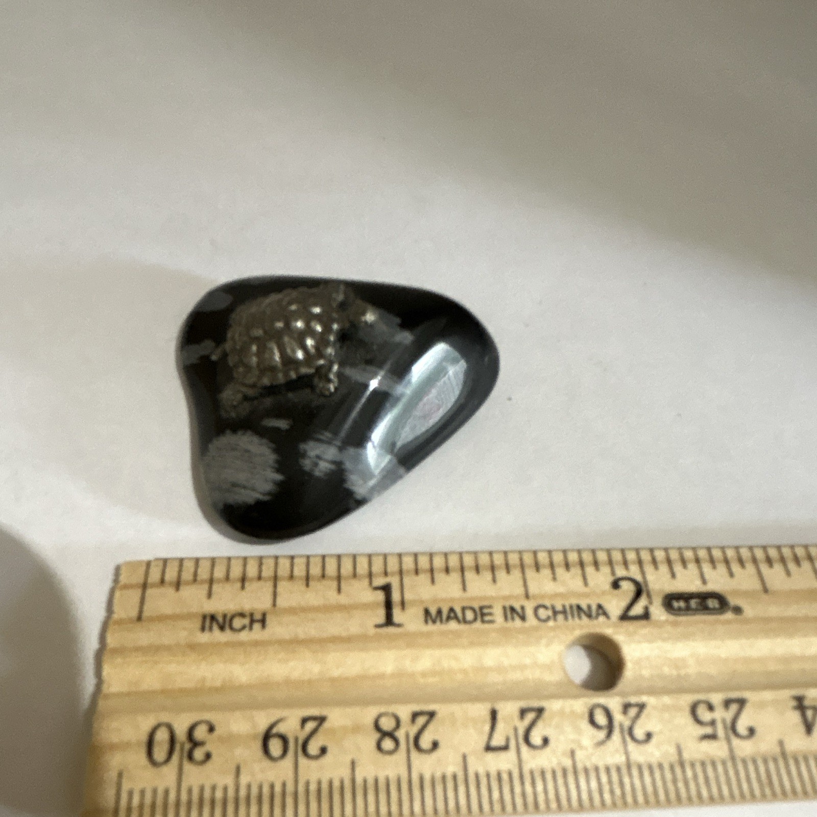 Snowflake Onyx stone w/ Silver-Tone Turtle, Stone/Metal