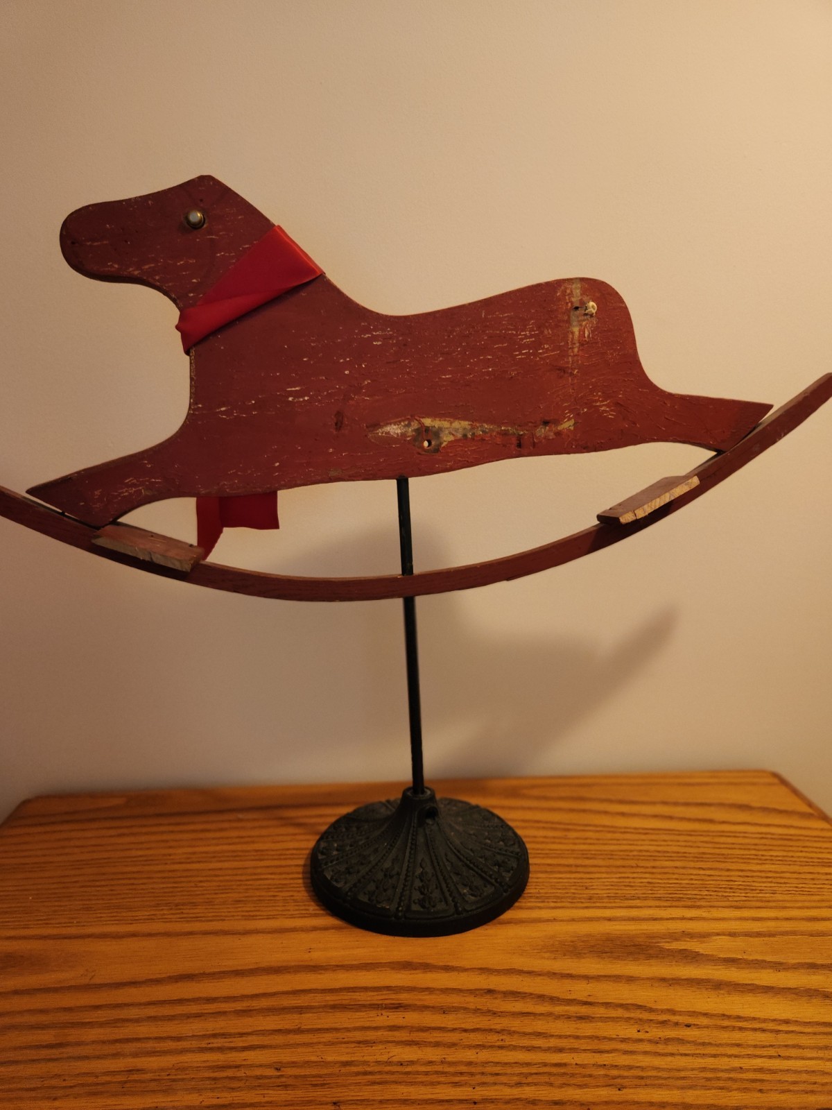 LARGE Vintage Folk Art Figurine HORSE 1946 Red Wood