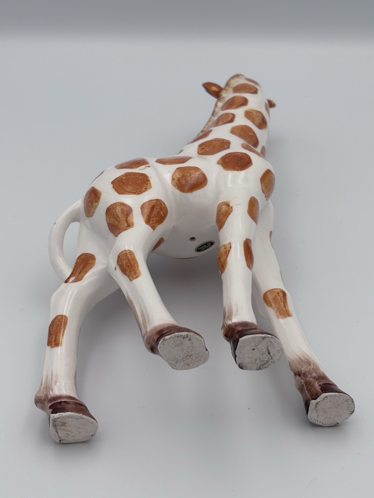 Vintage Japan Ceramic Giraffe Figurine Hand Painted Brown White Mid Century