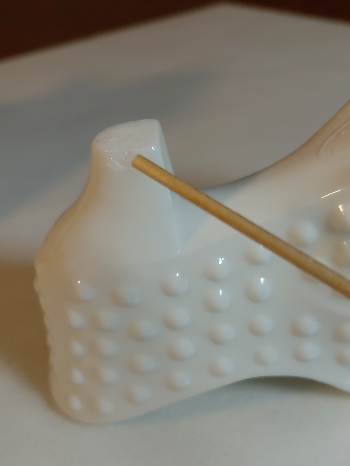 2 Vtg. Ladies Boot/Shoe- RS Porcelain Floral, Fenton Hobnail Milk glass