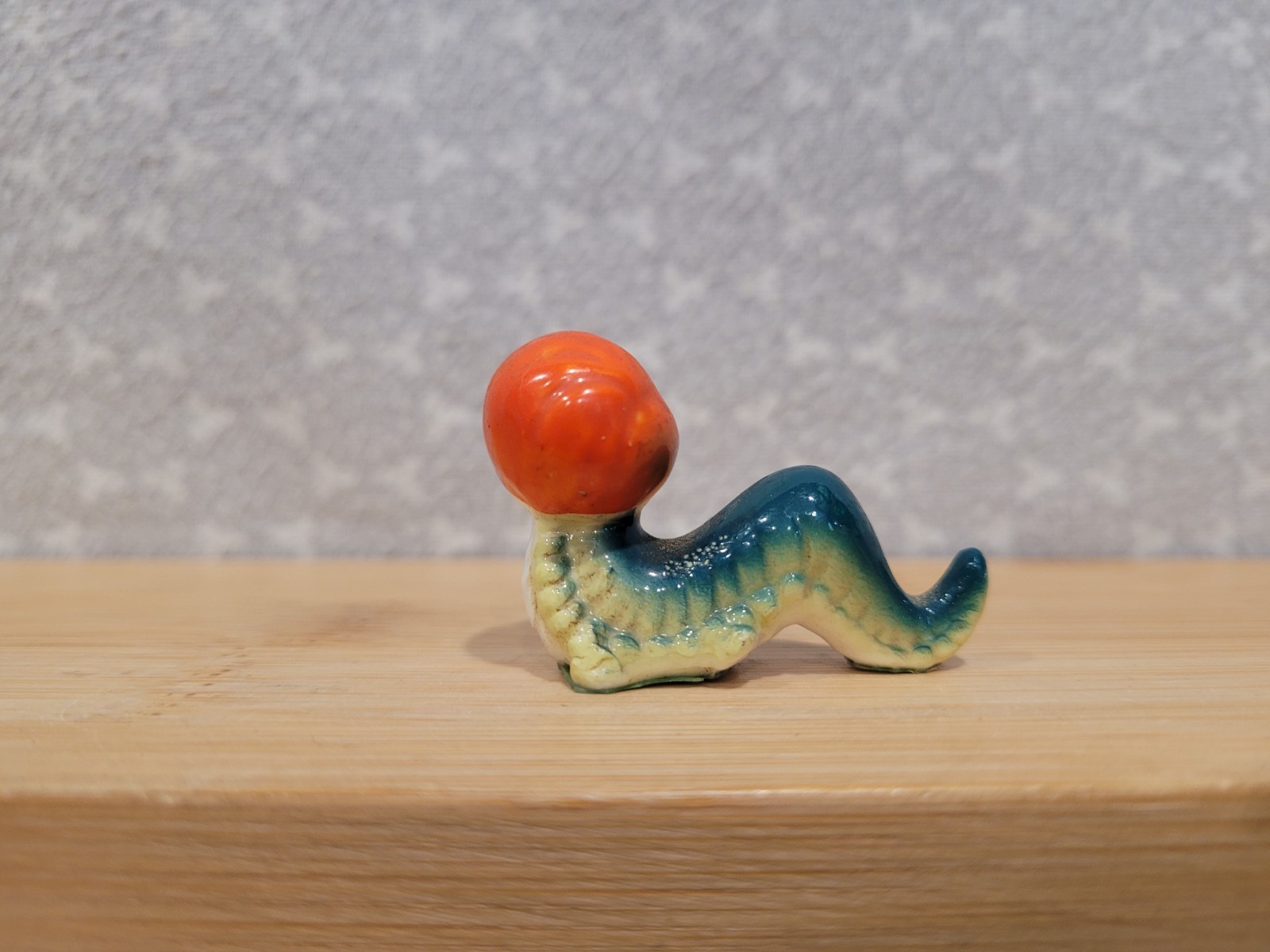 1950s Vintage Dojon Japan Caterpillar Worm Bug Green Ceramic Mini Figurine