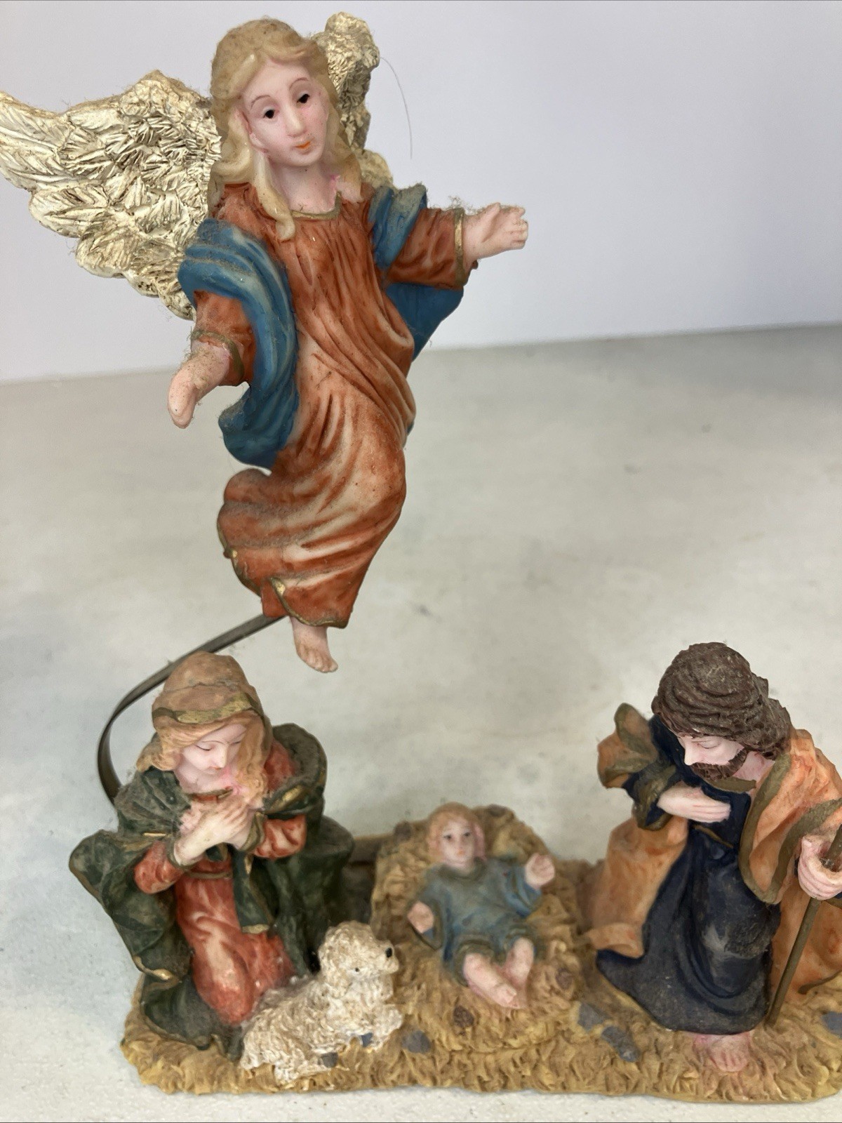 Heavenly Angel Flying Over Nativity Scene-Mary-Joseph- Baby Jesus , Vintage