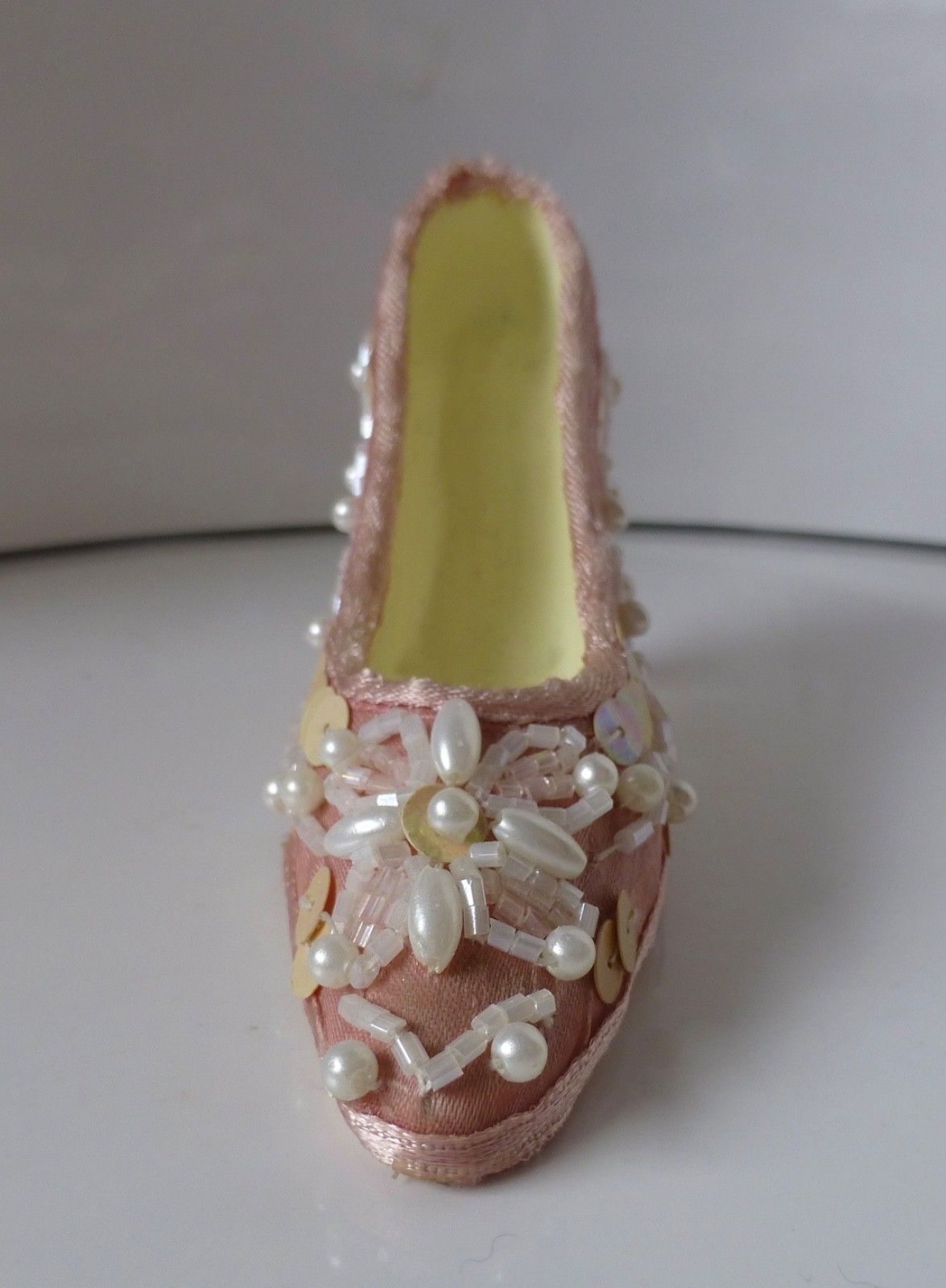Lot of 2 Resin Fashion Shoes with Fabric & Beaded Embellishments