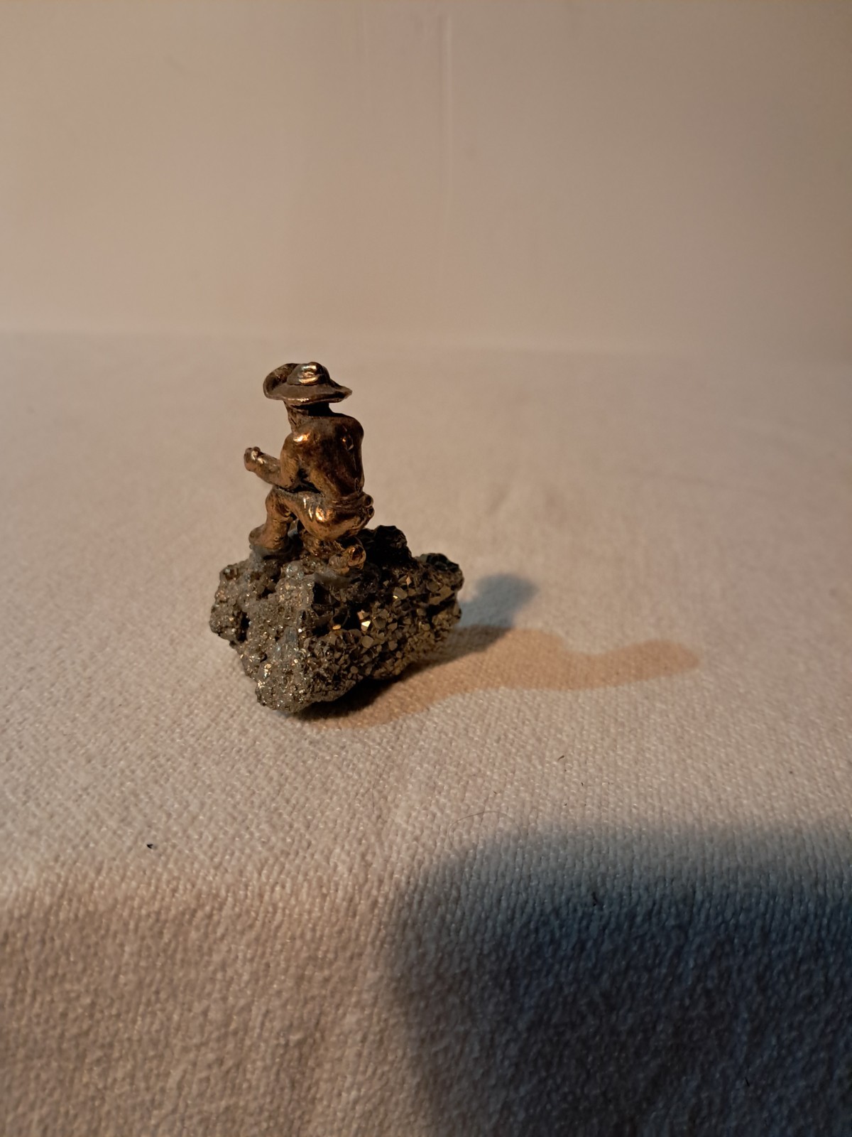 Gold Silver Metal Miner Figurine on Mineral Base Collectible Sculpture