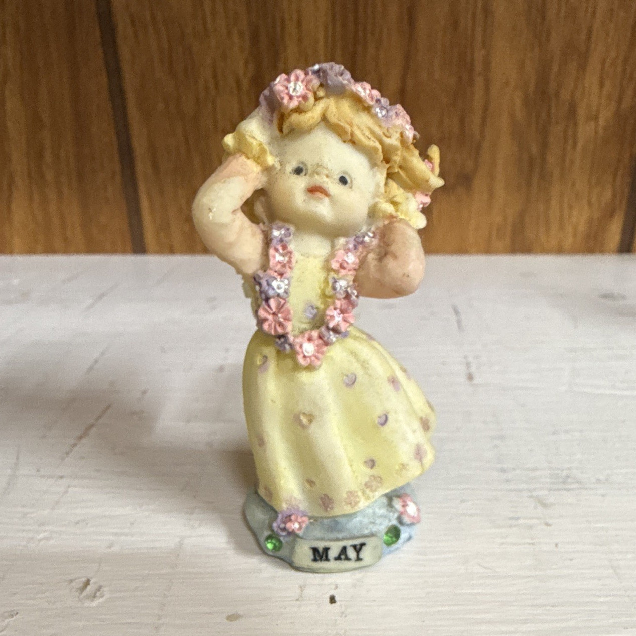 Hand Painted Resin Angel Figurine Small Multicolor Floral Matte Finish