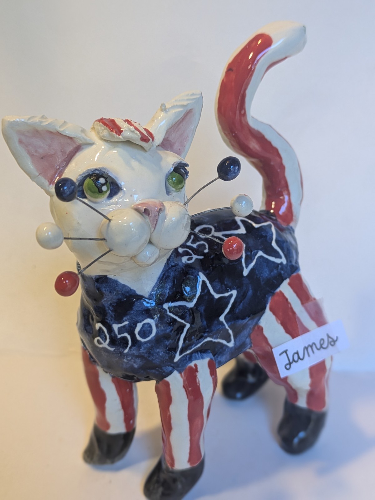 James -Patriotic Cat for 250th USA Anniversary WhimsiClay Original, Handmade.