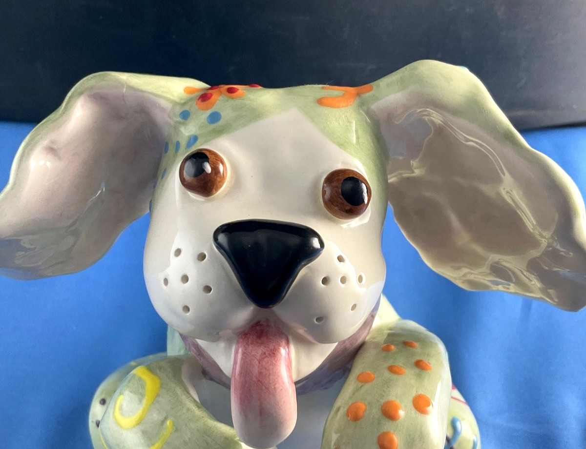 Whimsiclay by Amy Lacombe Ditzy Dog Figurine 5.5” Tall Eclectic Hand Painted