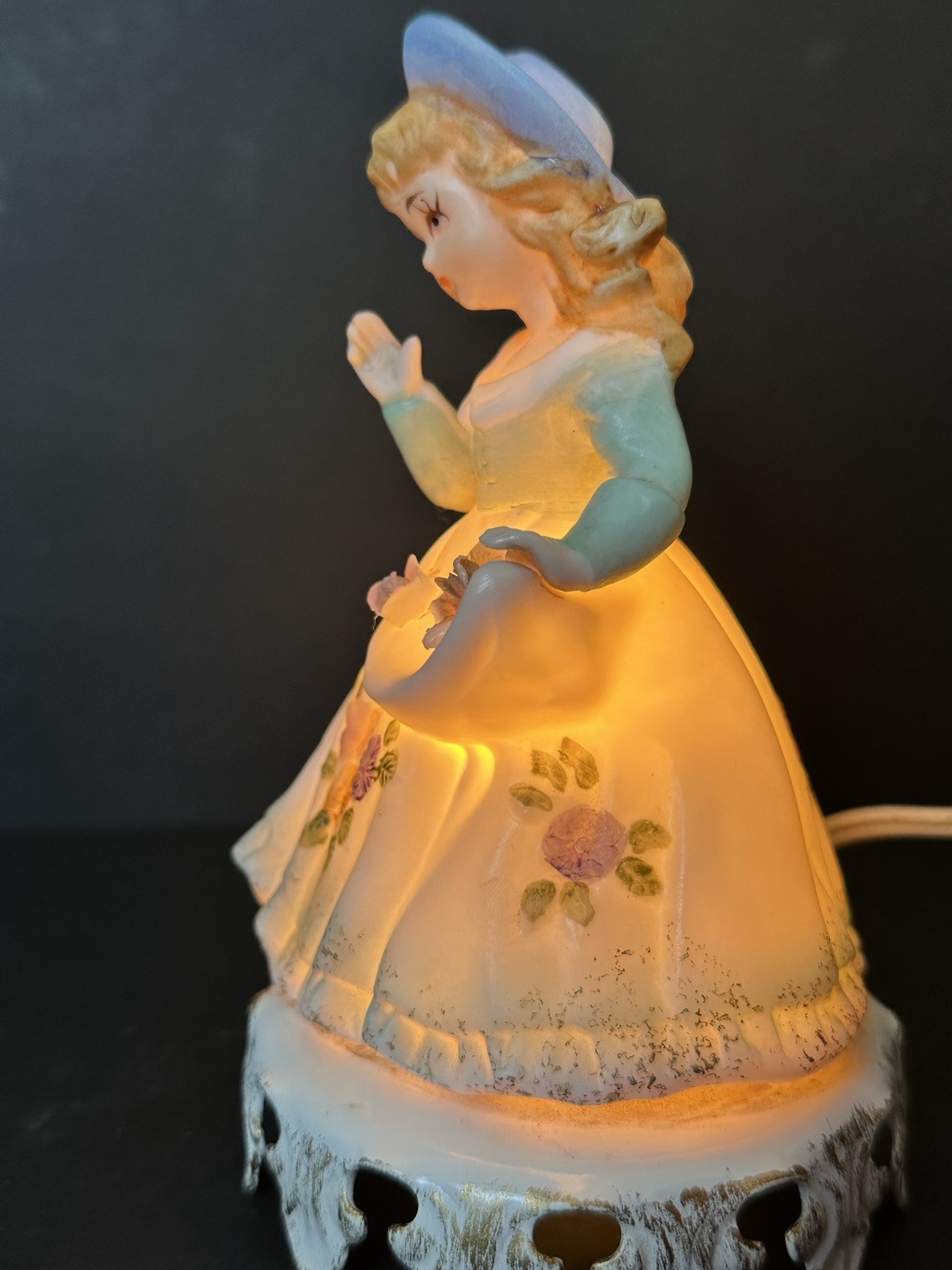 Vintage Southern Belle Porcelain Girl Ceramic Lamp Night Light 6″