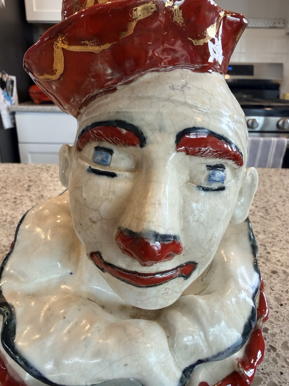 Vintage RARE Dorothy S. Fish Hand Painted Art Pottery Clown Head Bust Figure