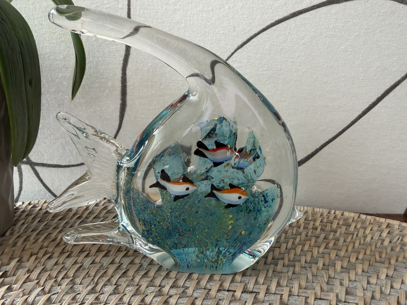 Murano Style Art Glass Angle Fish Aquarium Coral Fish Sculpture 6″