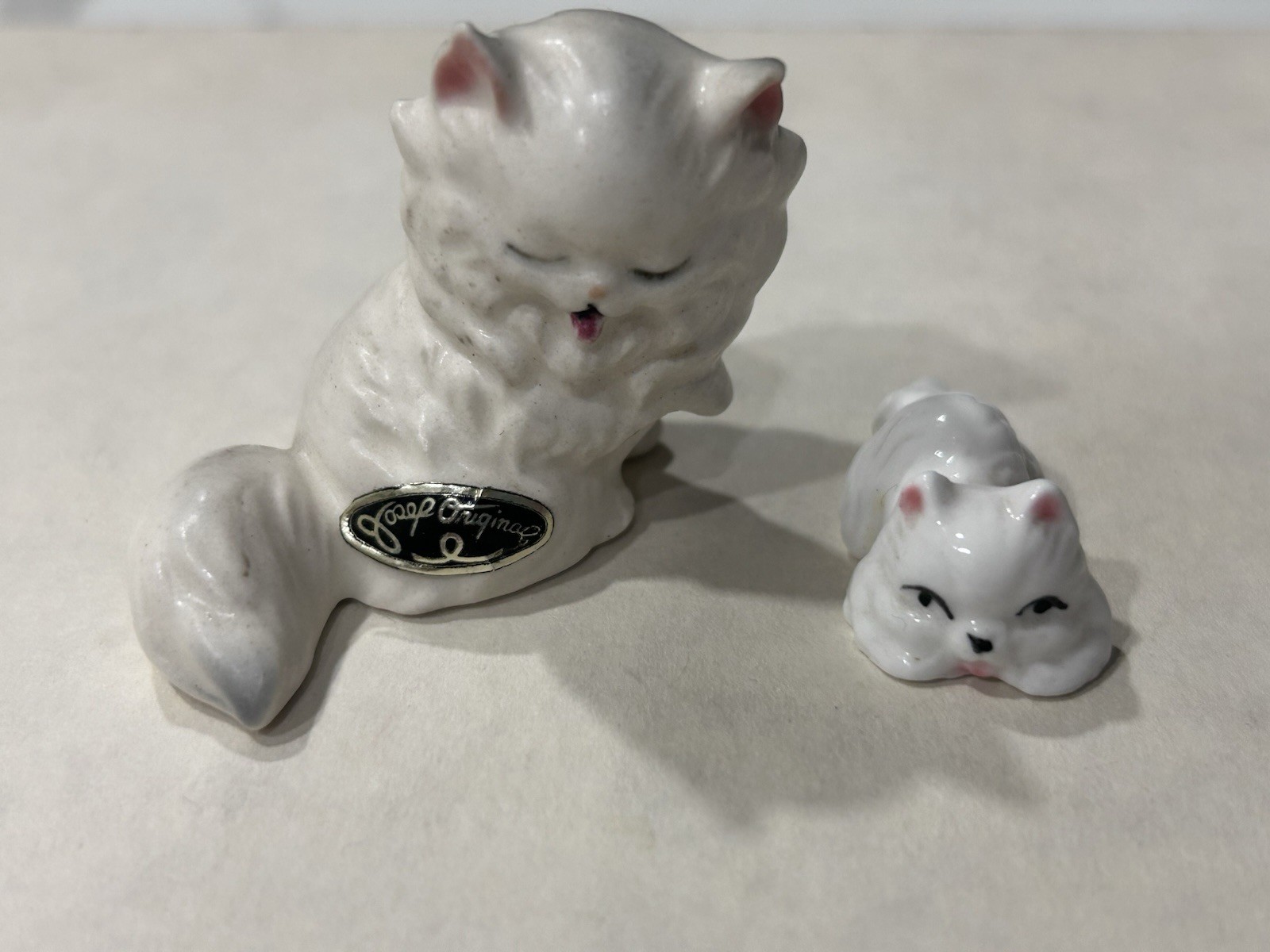 White Persian Cat Ceramic Josef Originals Mini Figures Lot Of 2
