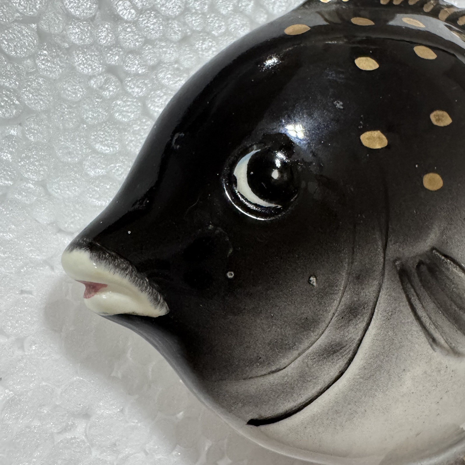 Vintage Lefton Black, White And Gold Wall Plaque Fish