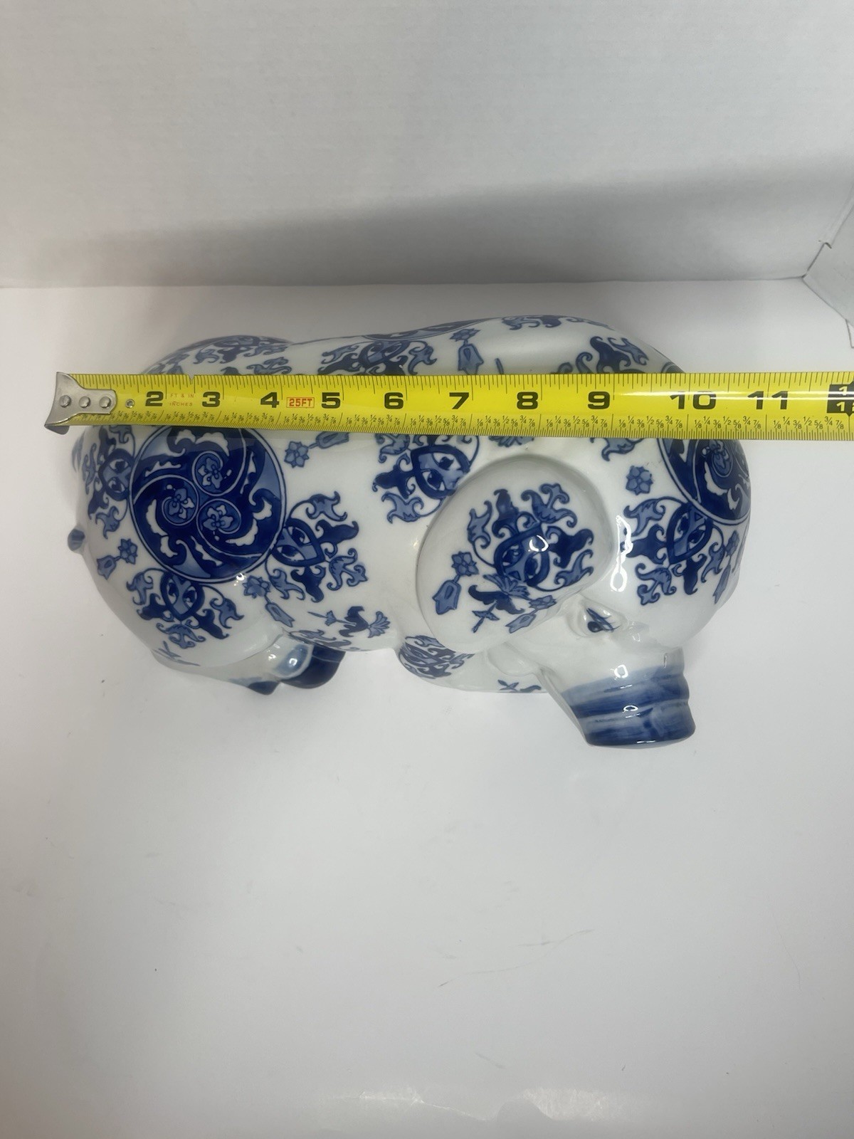 Vintage Chinoiserie Blue & White Porcelain Pig Figurine | Elegant | Decorative