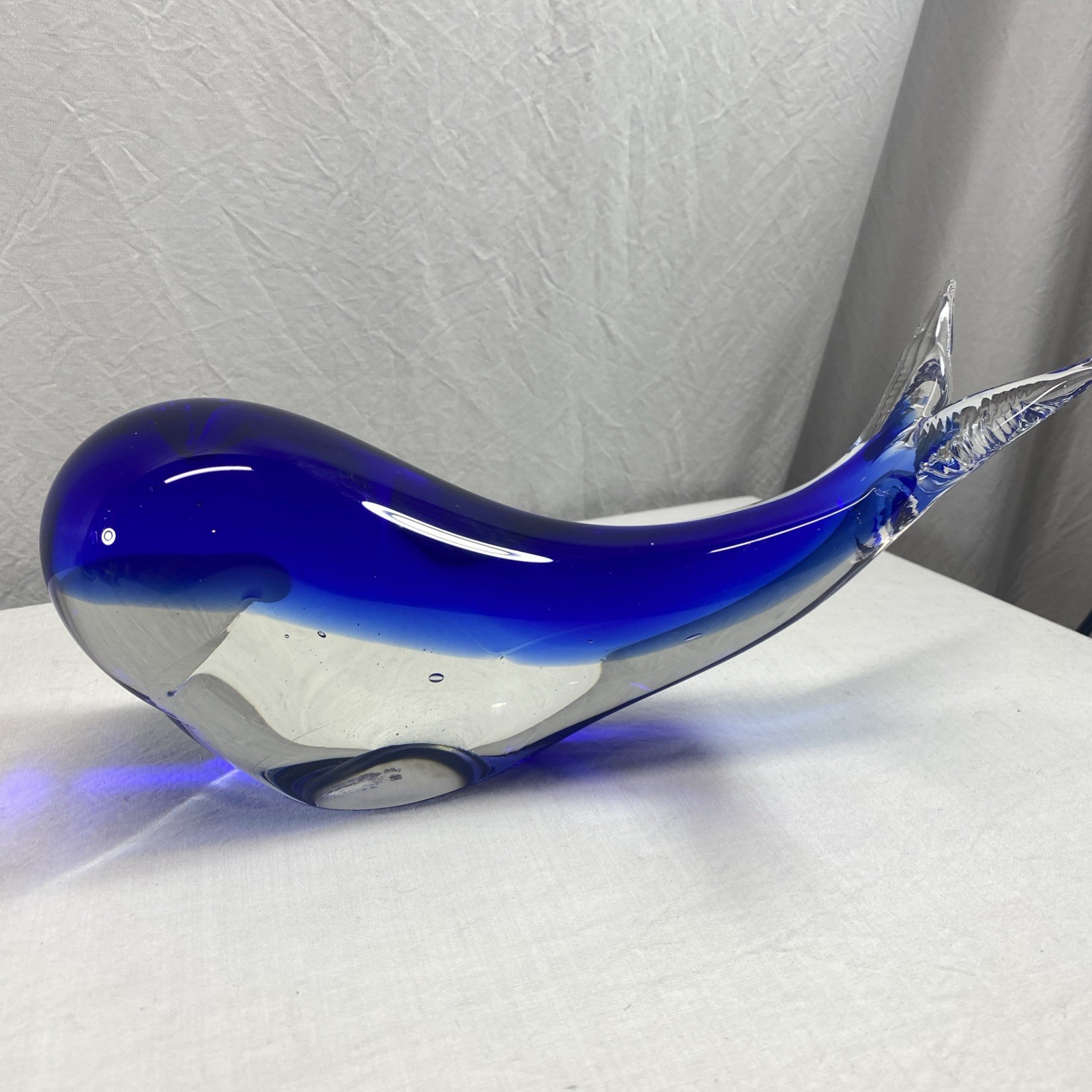 VTG Handblown Murano Style Cobalt Blue Whale Paperweight 6″Hx9″L Ocean Figurine
