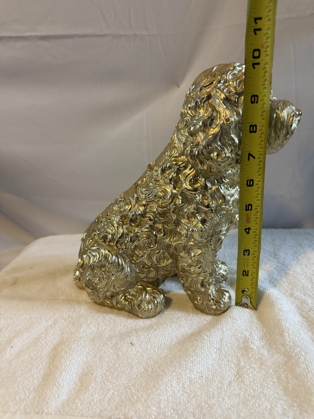 Gold Metallic Sitting Dog Figurine Sculpture 3D Effect 10″ Long
