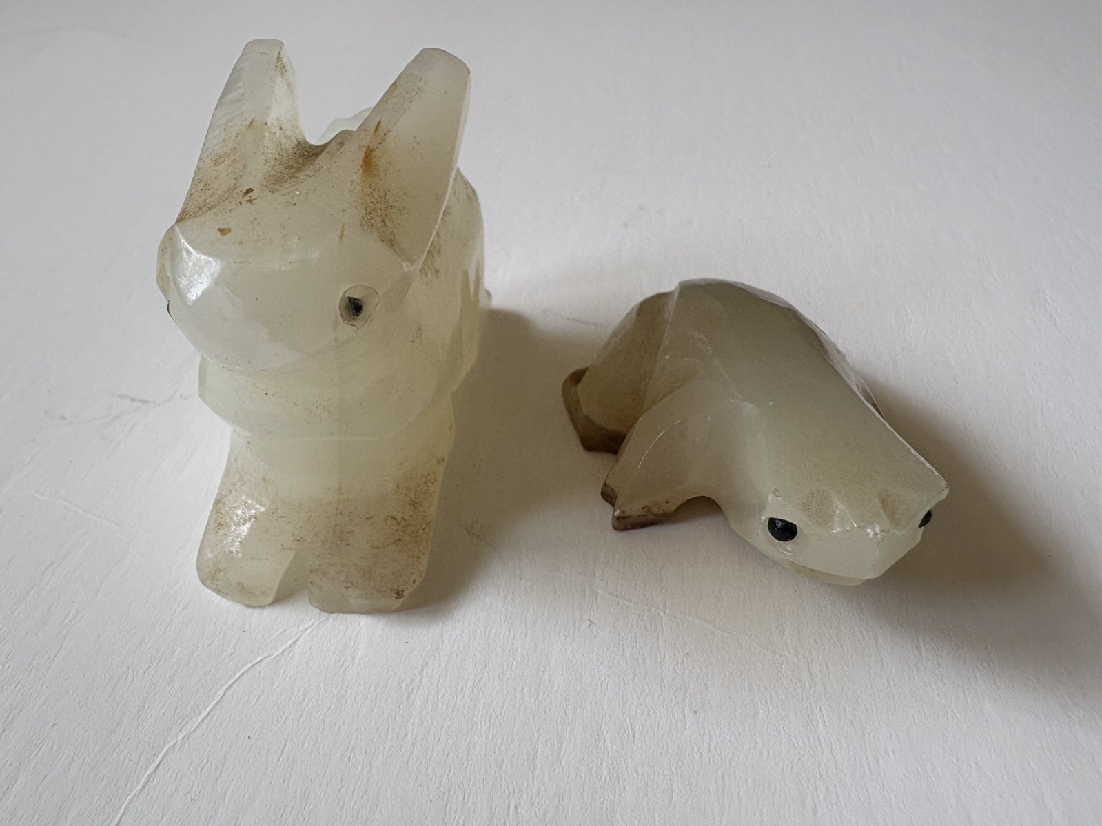 2 Vintage Onyx Marble Rabbit and Frog Figurines