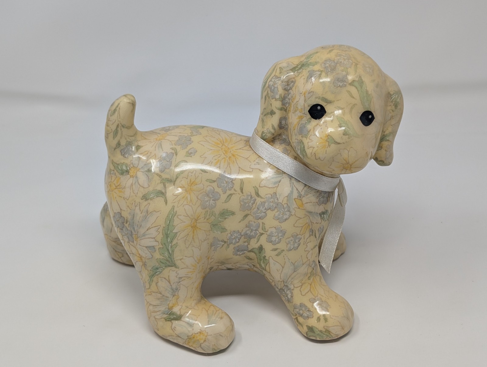 Patchworks Puppy Yellow Daisy Figurine Joan Baker Designs Floral Dog