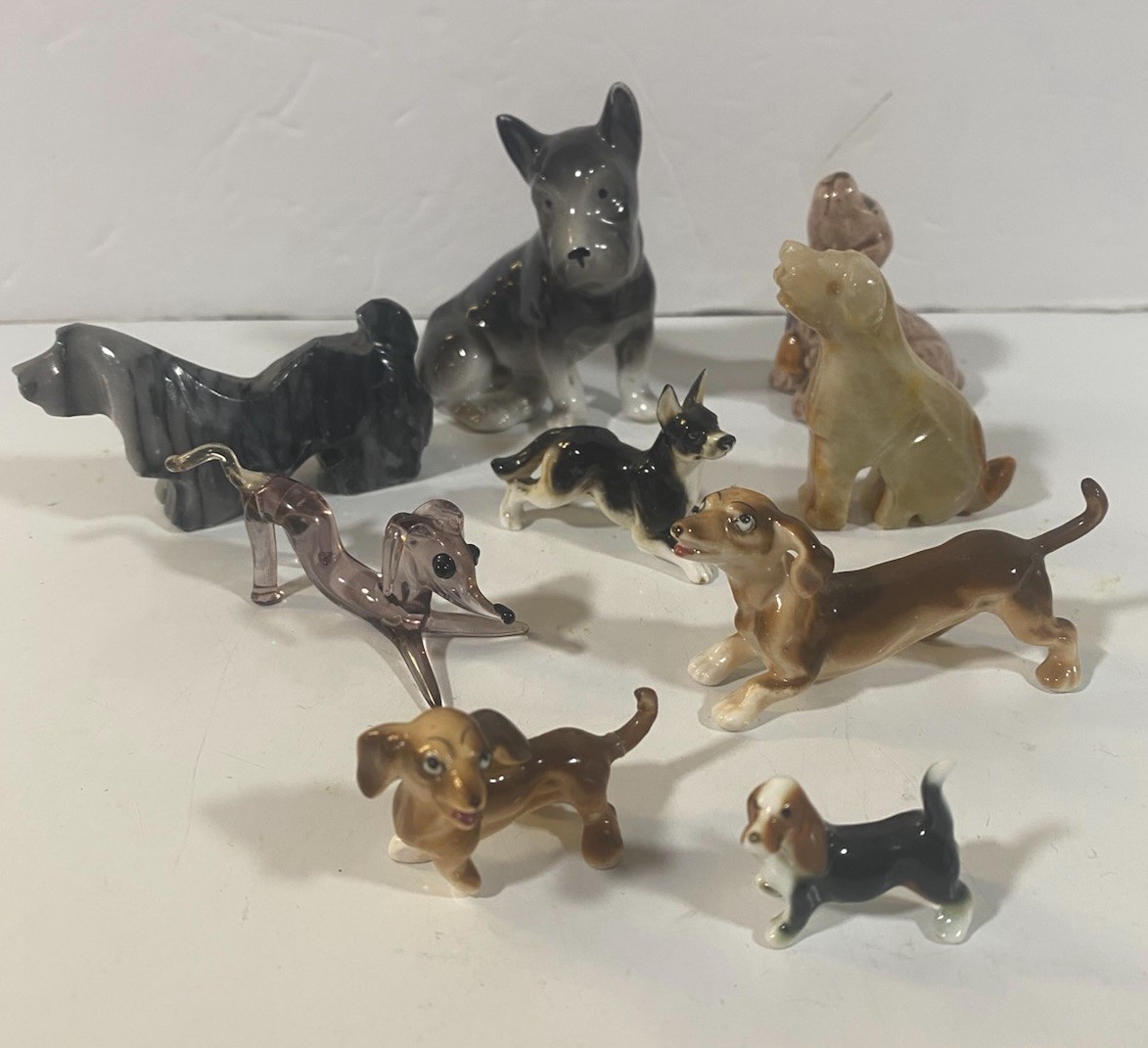 Vintage Lot Of Nine Dogs Figurines Different Materials