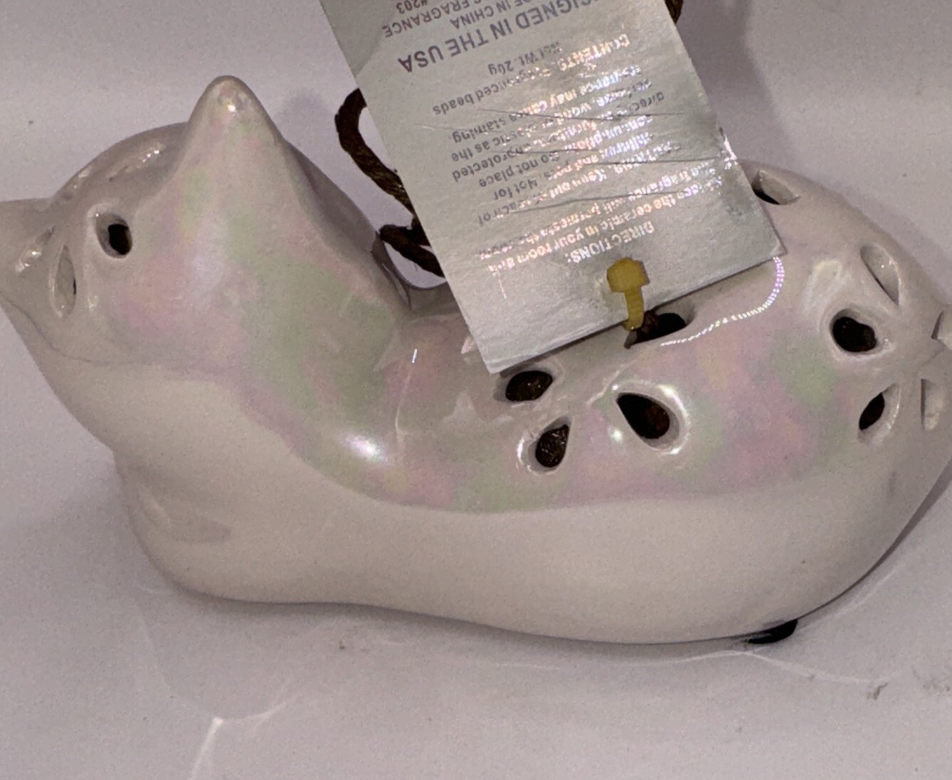 Iridescent Ceramic Sleeping Kitty Cat Pomander Potpourri Home Decor Figurine