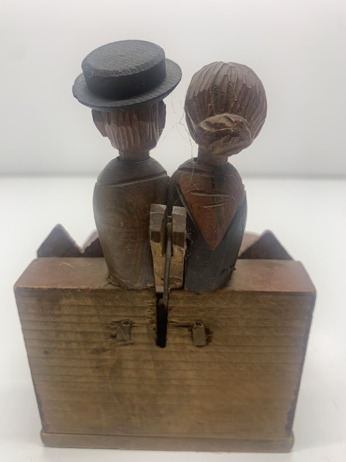 Vintage Anri Man Woman Wooden Figures Box Old Carved Art Carving