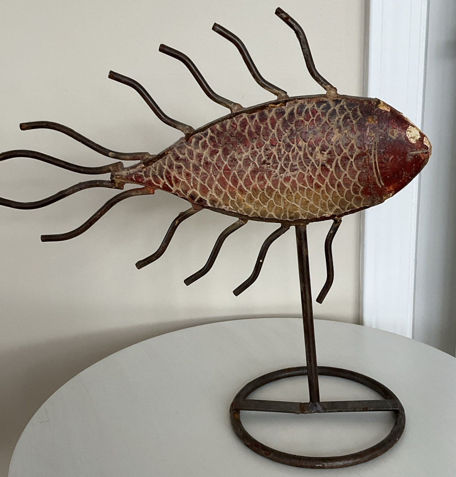 Iron Red Fish Sculpture Ceramic & Metal Handcrafted in India Contemporary Art