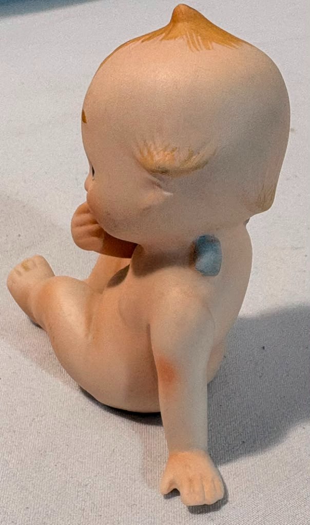 3 Vtg Lefton Bisque Porcelain Kewpie Baby Doll Figurines Blue Wings KW913