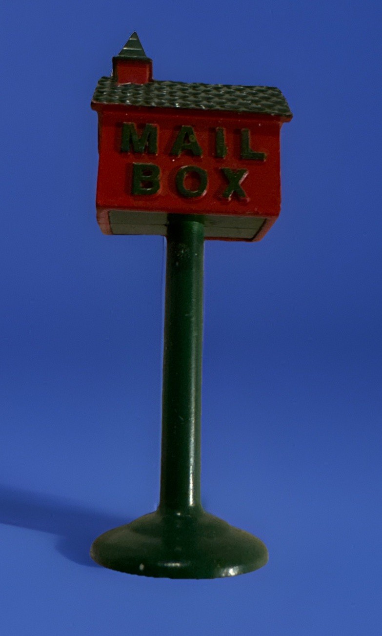 Miniature Red Mailbox with a Green Roof, Designed for Holiday Display Villages