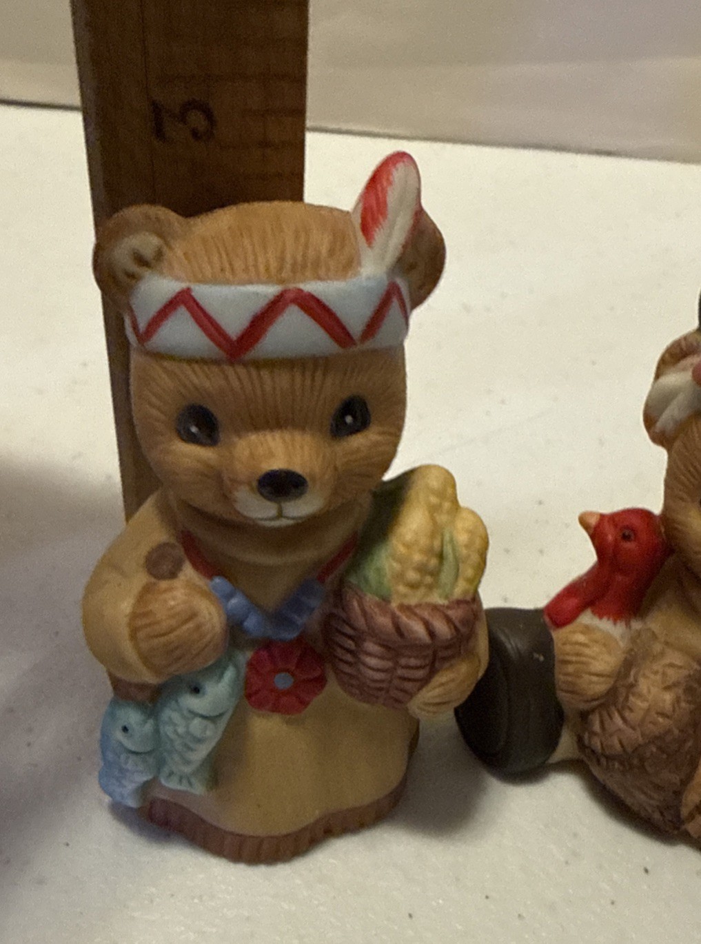 HOMCO Bears Pilgrim & Indian Thanksgiving Autumn #1413 Set 4 Ceramic Figurines