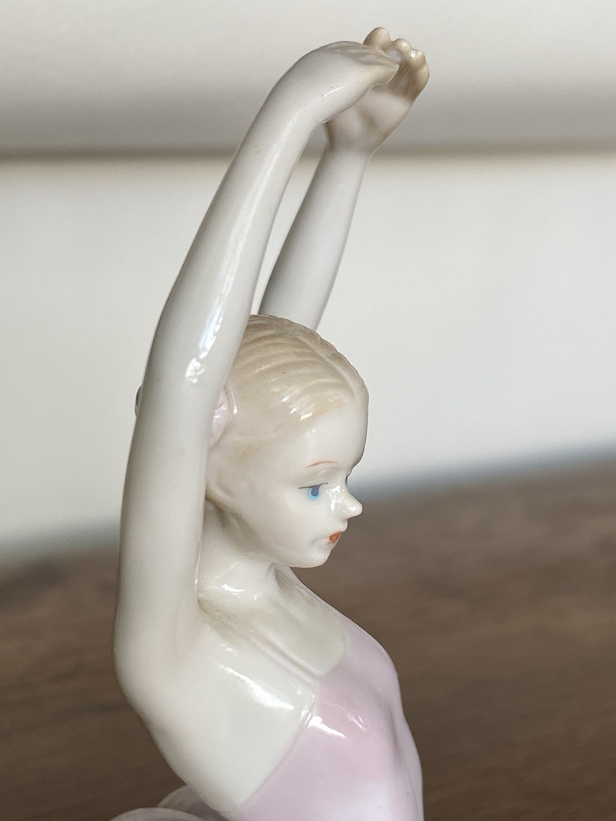Posing Ballerina Figurine Porcelain Pink tutu Pastels, Princess Leia side buns
