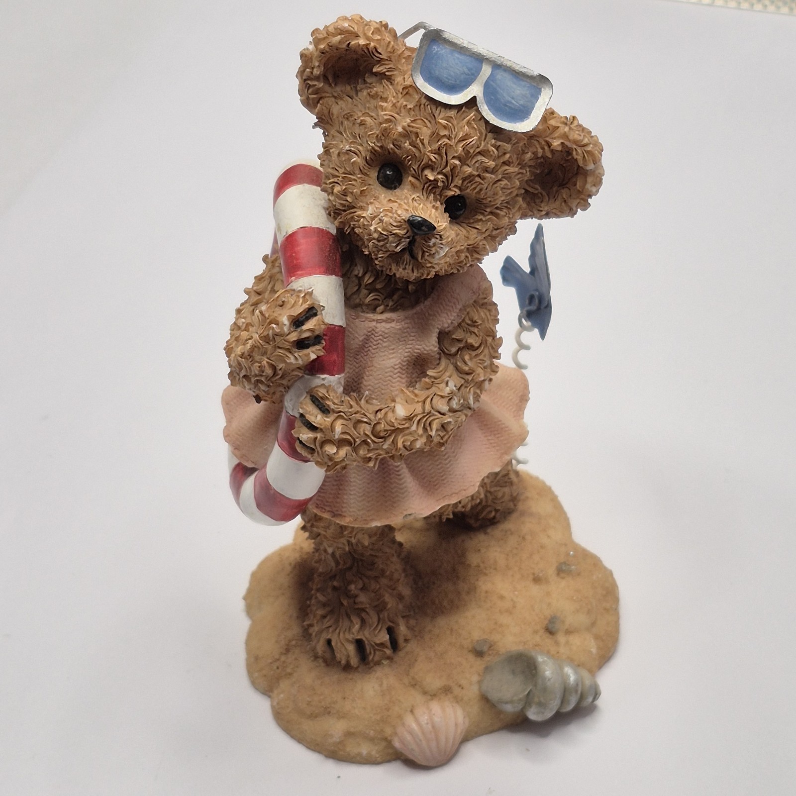 Home Interiors Kuddles Korner August Teddy Bear Beach Figurine 2002 5″