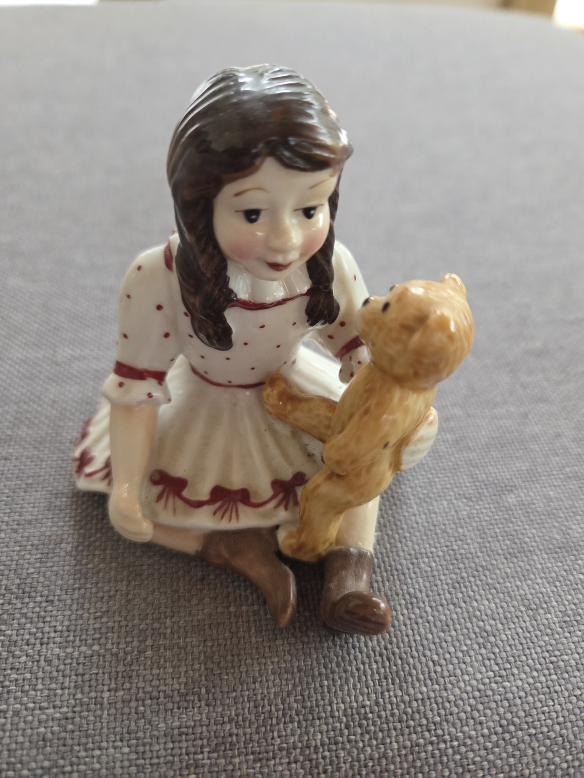 Vintage Villroy & Boch Girl With Bear Figurine Porcelain Joy Toy Brown Hair