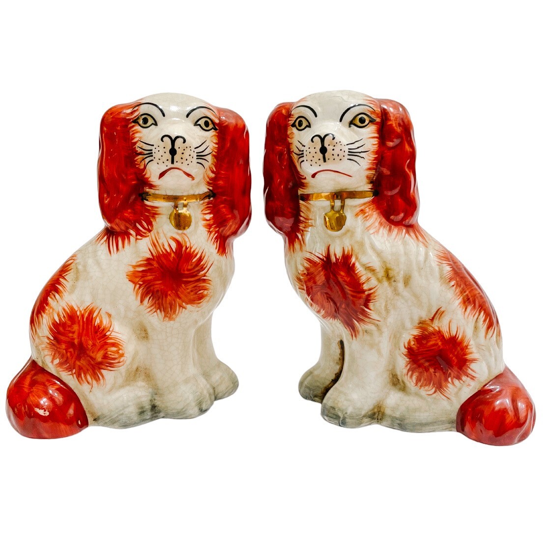 Pair Of Staffordshire Style Dogs 5.5″H Small Russet Spaniel Mantel Dog Figurines