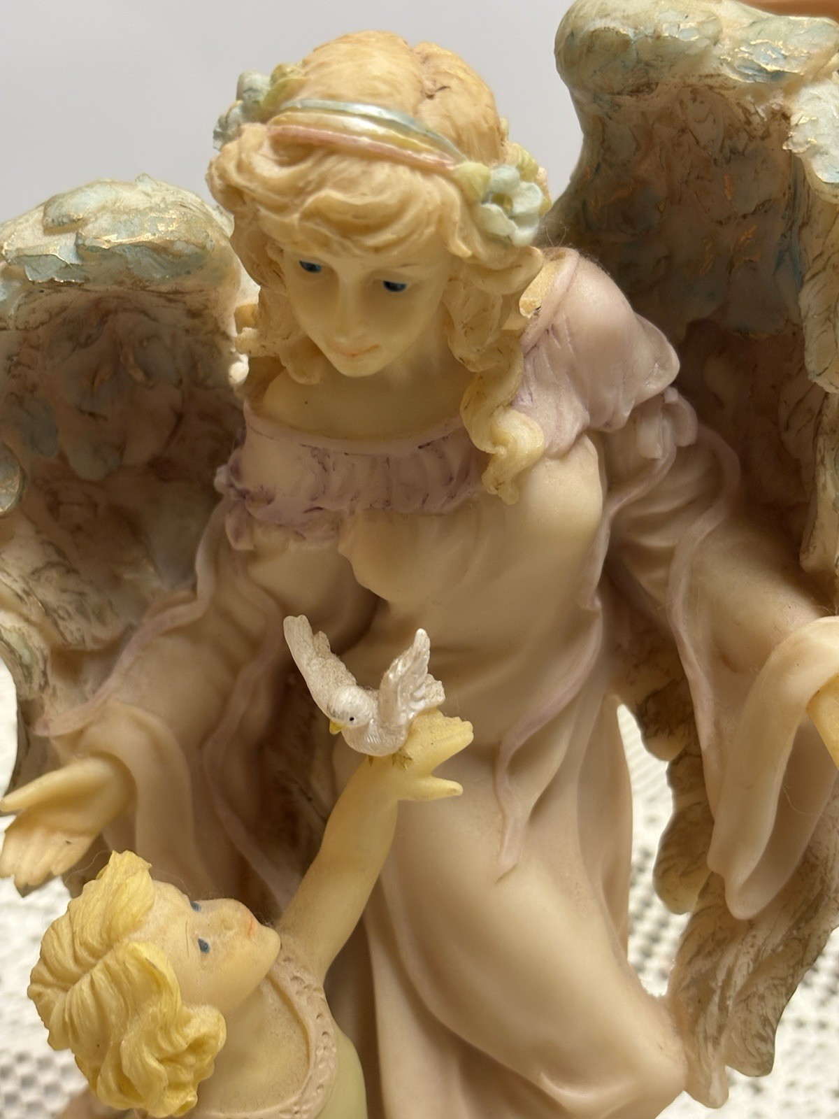 Large Resin Seraphim Like Angel & Young Girl & Dove 8.5”x5.5”x3.5” 2.5Lb EUC