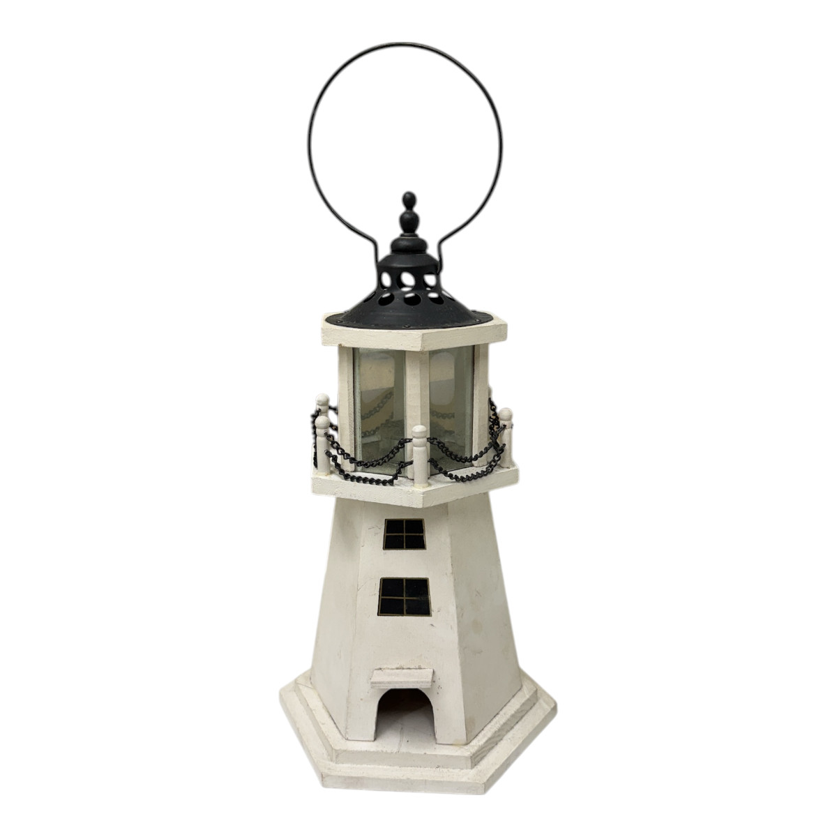 Beach Theme Lighthouse Decor 16.5” White Nautical Wood Home Decoration Handle
