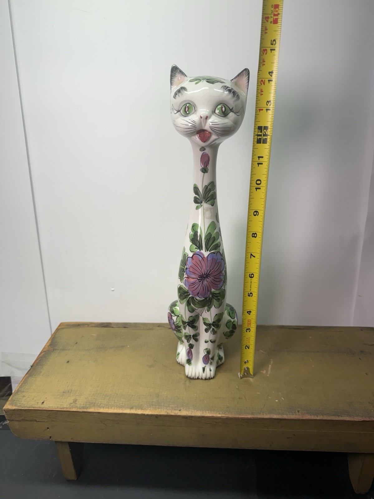 FABULOUS Italian Mancioli Deruta Pottery14” Tall Handpainted Gatto Cat Statue
