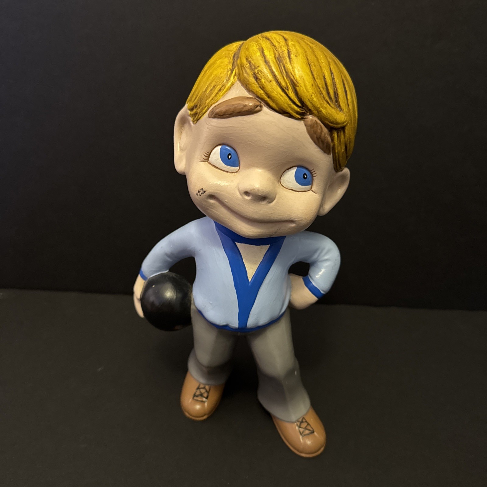 Vintage 1970s Atlantic Smiley bowling Boy Ceramic HandPainted blonde blue Hi Luv