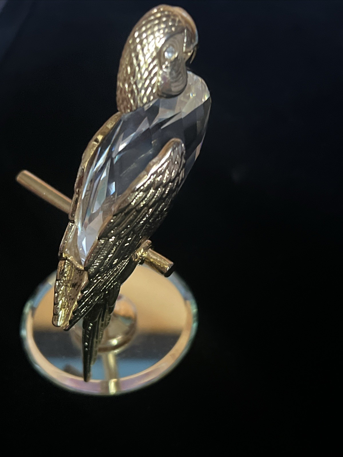 Vintage 1984 Swarovski Manon Crystal Parrot on Perch Figurine Gold Tone Mirror