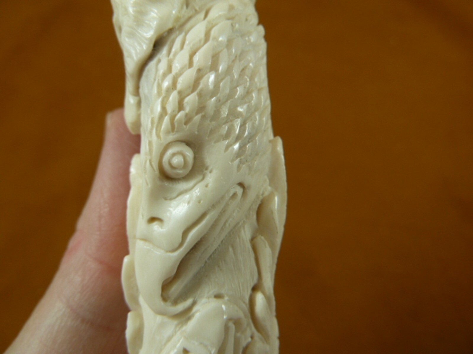 (Native-1) Native American face wolf shed moose antler figurine detailed carving