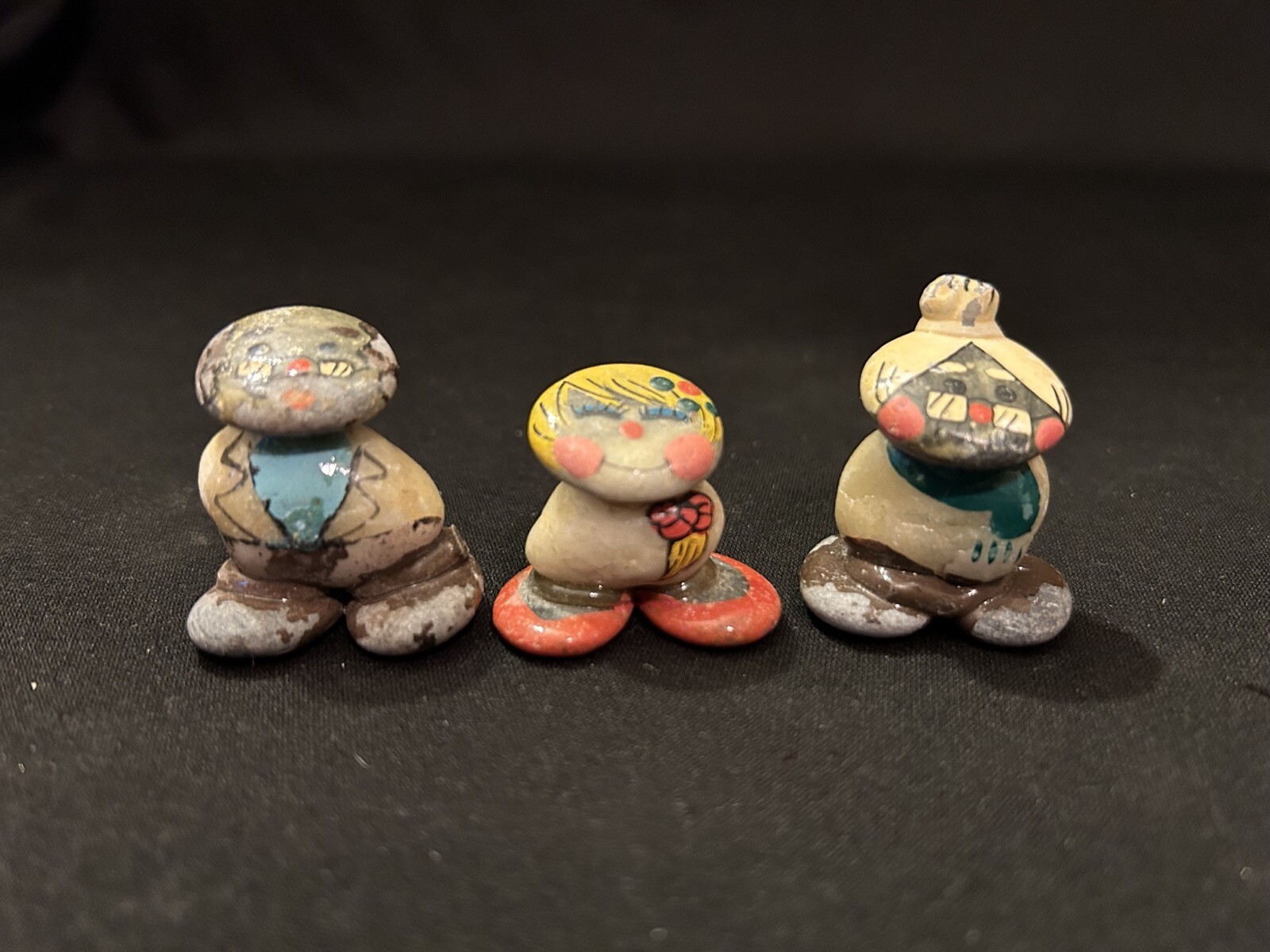 3 Miniature Painted Rock People Family Figurine Folk Art