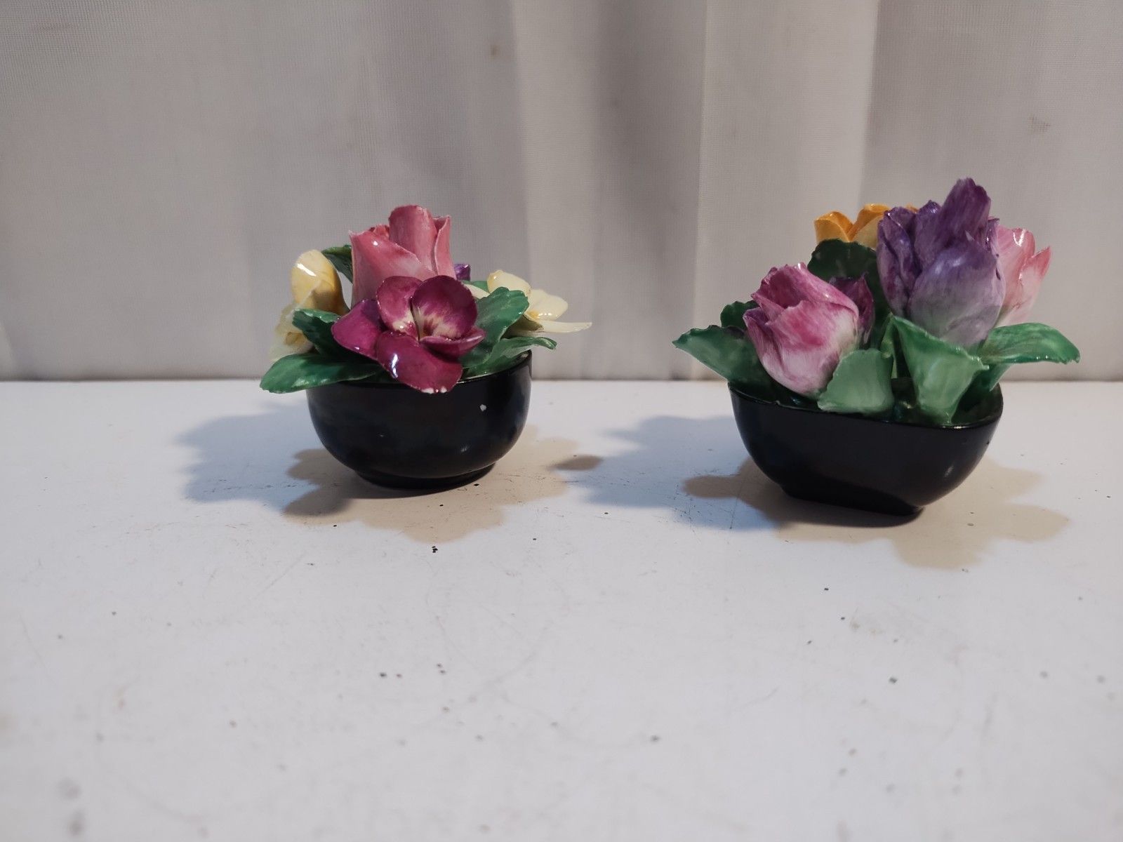 Antique Coalport Bone China Mini Potted Flower Bouquet 1.5”x2” England 2 Pc READ