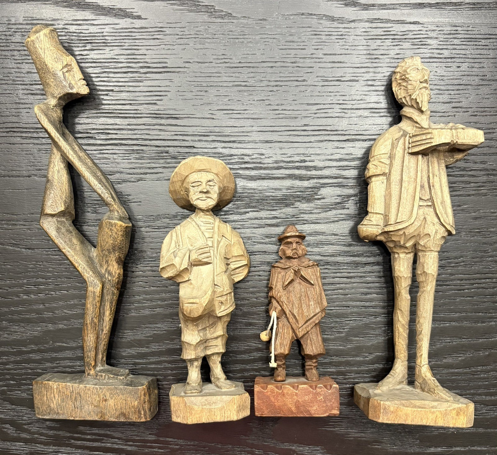 Lot of 4 Unique Vintage Antique Hand Carved Wooden Figurines One African