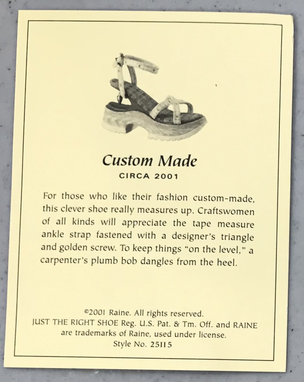 Raine Just the Right Shoe 2001 “Custom Made” Style 25115 Mint in Original Box